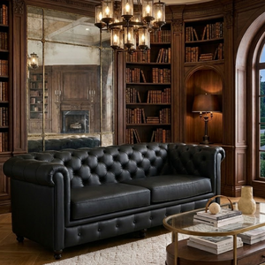 Vintage Style Real Leather Chesterfield Couch with Deep Button Tufting Nailhead Detail for Elegant Living Room Decor Tufted <b>Sofa</b> - Product Image 2