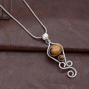 Collar de Moda para Mujer con Colgante de Latón y Piedra Ojo de Tigre, Diseño Artístico en Espiral, Estilo Vintage, Hecho a Mano, Estilo Bohemio, Étnico, Regalo de Joyería - Product Image 1