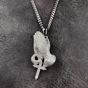 Prayer Hands Pendant Zircon <b>Charm</b> Gold Plated <b>Silver</b> Plated Hip Hop Necklace Jewelry for Men Women - Product Image 3