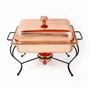 Copper Chafing Dish With Copper Finish Lid And Iron <b>Stand</b> For Restaurant Hotel Wedding Catering Display - Product Image 3