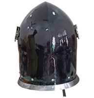 Casco Barbuta Medieval Negro Hecho a Mano, Casco de Armadura de Caballero de Acero Suave para Cosplay, Reenactment, Feria Renacentista, Eventos SCA
