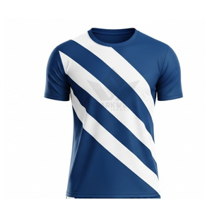 Ensemble de maillot et short de football personnalisé pour homme, bleu marine et blanc, à rayures, manches courtes, col rond, en polyester anti-humidité, uniforme d'équipe - Product Image 3