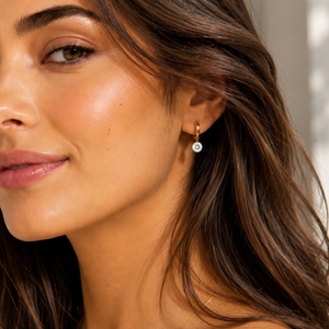 Boucles d'oreilles créoles brillantes pour femme avec diamants ronds et moissanite, en or jaune vermeil 14K, bijoux pendantes pour soirée - Product Image 6