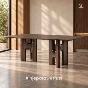 Sculptural Solid Wood Dining <b>Table</b> Rounded Rectangle Top Arched Pedestal Base Luxury Dining Room Hotel Restaurant Furniture - Product Image 1
