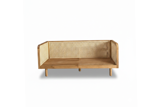 Canapé moderne et durable en teck et rotin pour l'extérieur, deux places, imperméable, pour patio, balcon, jardin, hôtel, terrasse et cour - Product Image 2