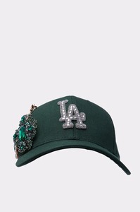 Casquette Snapback 6 Panneaux Verte Ornée de Strass, Motif Léopard, Effet Délavé, Chaînes, Logo LA, Réglable, Unisexe, Style Urbain, Casquette de Baseball - Product Image 3