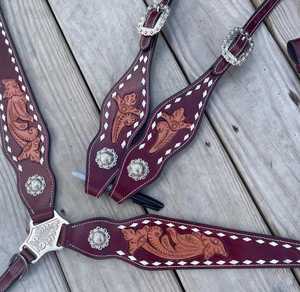 Ensemble d'équipement équestre classique en cuir Hermann Oaks Western Sier pour l'équitation, comprenant une bride de cowboy, une têtière et un harnais de poitrine - Product Image 2