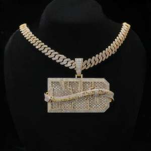 Luxira Jewels Hiphop <b>Silver</b> Plated 925 <b>Silver</b> Moissanite Pendant Brilliant Cut Letter Shape Charm Unisex Gift for Everyday Wear - Product Image 2