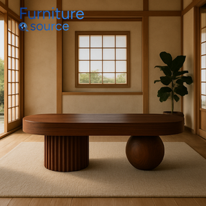 Minimalist Exclusive Coffee Wooden <b>Table</b> OEM/ODM Vietnam Factory, Oval Shape with Spherical Base for Living Room or Hotel Lobby - Product Image 3