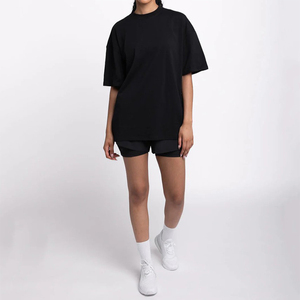 T-shirt ample à manches courtes pour femme avec logo personnalisé, en jersey noir uni, respirant et anti-humidité, style streetwear - Product Image 3