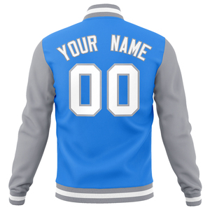 Chaqueta Deportiva Personalizada ERID SPORTS, Unisex, Azul Grisáceo, Estilo Béisbol, Cierre de Botones, Nombre del Equipo y Número Bordados, Resistente al Viento, para Invierno - Product Image 2