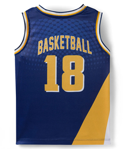 Custom Sublimated Basketball Jersey <b>Blue</b> Yellow 18 <b>Mesh</b> Sleeveless Unisex Adult Breathable Sport Apparel - Product Image 1