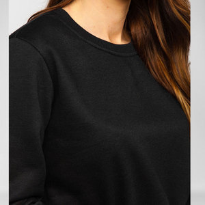 Ensemble de survêtement noir pour femmes, sweat-shirt à col rond, pantalon long, couleur unie, vêtements décontractés d'automne, respirant, 100% coton - Product Image 5