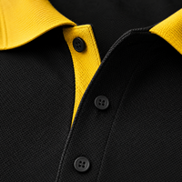 Chemise à manches courtes pour homme, col noir et jaune, couleur unie, boutons sur le devant, coupe sportive, coupe régulière, tricotée, 100% coton, respirante