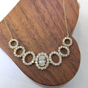 18K Gold Plated Oval Cubic Zirconia <b>Statement</b> <b>Necklace</b> Geometric Pave Setting Women's Everyday Wearing - Product Image 2