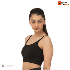 DAPHNIA Soutien-gorge de sport noir pour femme avec bordure contrastante, col ras du cou, dos nageur, maintien moyen, respirant, pour le yoga - Product Image 5