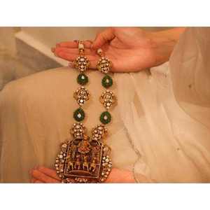 Premium Quality Brass Temple Jewellery <b>Set</b> With <b>Pearl</b> Studded Ancient Kundan Design For Women Bridal Wedding Wear - Product Image 1