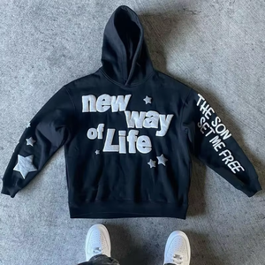 Sweat-shirt à capuche streetwear noir 2026 avec imprimé graphique inspirant sur la foi, unisexe, coupe oversize, personnalisable, vente en gros - Product Image 1