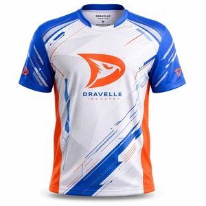 Jersey Personalizado Premium para Equipos de Esports, Blanco, Azul y Naranja, Sublimado, Transpirable, Ecológico, 100% Poliéster, Transferencia Térmica - Product Image 2