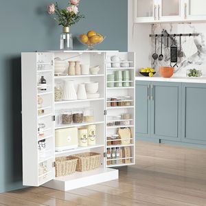 41\" Modern Freestanding Storage Cabinet White <b>Kitchen</b> <b>Pantry</b> Double Doors Adjustable Shelves for Living Room-Made Metal Plywood - Product Image 2
