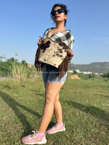 New Western Style Hair on Hide Fur Suede Leather Fringe Bag High Quality <b>Boho</b> Women Fur Leather Unique Middle Concho Fringe Bags - Product Image 3