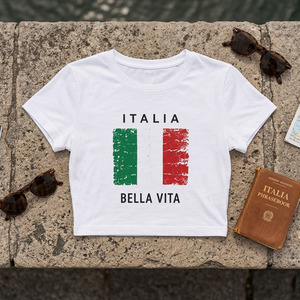 T-shirt court ajusté en maille polyester élasthanne pour femme, style Y2K, motif drapeau, personnalisable - Product Image 6