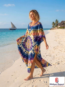 Printed <b>Kaftan</b> Dress for Women Loose Comfortable <b>Beach</b> Wear Stylish Lightweight Fabric Bulk Order Manufacturer - Product Image 5