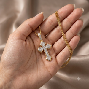 Stylish 10K <b>Gold</b> Plated Iced Bezel Set Cross Necklace Natural Stone <b>Pendant</b> Custom Jesus Fine Charms Christian Religious Jewelry - Product Image 4