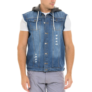 Nuevo Diseño Chaleco Vaquero sin Mangas para Hombre con Solapa, Logotipo Personalizado, Casual, Ajuste Delgado, Estilo Hip Hop, con Agujeros Arcaícos - Product Image 1