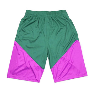 Shorts de sport pour hommes, violet et jaune, à blocs de couleur, séchage rapide, taille élastique, design géométrique à empiècements, taille mi-haute, en polyester tricoté - Product Image 4