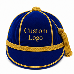 Casquettes bleues personnalisées avec logo brodé 3D, sérigraphiées, en velours, avec garniture dorée et pompon, unisexe, formelles, 56-58 cm, rugby - Product Image 1