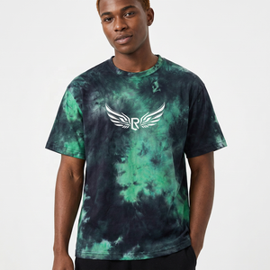 Camiseta de Manga Corta Tie-Dye para Hombre, Cuello Redondo, Estilo Casual, Tejido de Punto, Corte Regular, con Logotipo de Ala en el Frente, Degradado Verde y Negro - Product Image 3