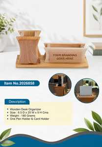 Organisateur de bureau moderne en bois avec porte-stylos et boîte de rangement, organiseur de bureau en bois de qualité supérieure avec porte-stylos et support pour téléphone portable - Product Image 2