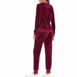 New Trendy <b>Women</b> Winter Hooded Velvet 2-Piece Custom Logo Lightweight <b>Tracksuit</b> Jogger Set - Product Image 3