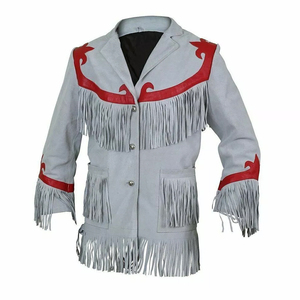 <b>Real</b> <b>Leather</b> Beige Suede Raw Fringe Windproof Eco-Friendly Quick Dry Solid Motorcycle <b>Jacket</b> Full Sleeve Winter Wear - Product Image 1