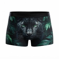 Boxers pour hommes à imprimé loup, taille mi-haute, taille élastique, en polyester tricoté respirant, avec impression par sublimation, style décontracté