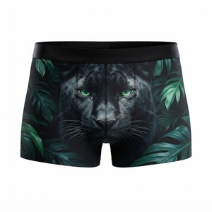 Boxers pour hommes à imprimé loup, taille mi-haute, taille élastique, en polyester tricoté respirant, avec impression par sublimation, style décontracté - Product Image 4