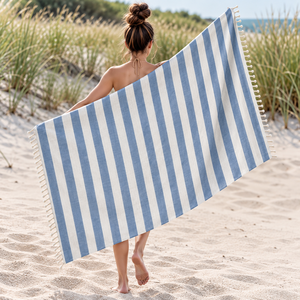 Serviettes de plage Fouta rayées 100% coton, haute absorption d'eau, excellente qualité, serviettes de plage turques pour les commandes en gros. - Product Image 1