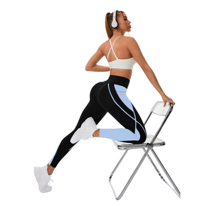 Leggings de yoga pour femmes, color block, en Spandex/Nylon tricoté, avec poche latérale, extensibles, pour entraînement, fitness, course à pied, gym, longueur cheville, actifs - Product Image 6
