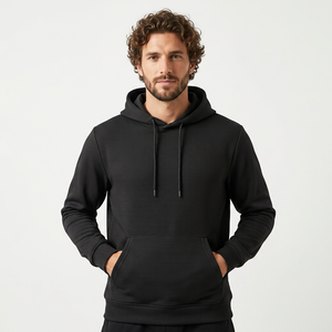 Sudadera con Capucha Negra Sólida para Hombre, Corte Regular, Tejido de Poliéster, Casual, Manga Larga con Bolsillo, Transpirable, para Otoño - Product Image 5