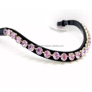 Diseño de moda 2023 cuero genuino curva ceja banda equitación ecuestre redondo marca CRISTAL diamante Bling brida ceja banda - Product Image 2