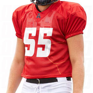 Maillot d'entraînement de football américain pour hommes, vêtements de sport en tissu mesh, polyester personnalisé, manches à double épaisseur, col en V, maillot de football - Product Image 4