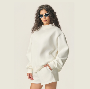 เสื้อสเวตเชิ้ตไหมพรมแขนยาวคอกลมทรงโอเวอร์ไซส์สำหรับผู้หญิง สีดำล้วน ใส่ได้ในฤดูใบไม้ร่วง ผลิตจากผ้าฝ้าย 100% ทรงหลวมไหล่ตก ใส่สบาย - Product Image 3