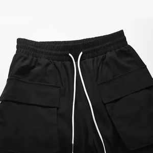 Shorts cargo pour hommes, couleur unie, en toile, taille élastique, décontractés, taille mi-haute, avec poches - Product Image 3