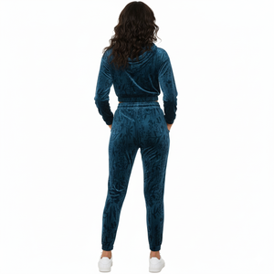 Ensemble de survêtement décontracté réversible en velours à capuche pour femme, collection Hiver 2026, 100 % coton respirant, coupe élastique, 2 pièces - Product Image 2