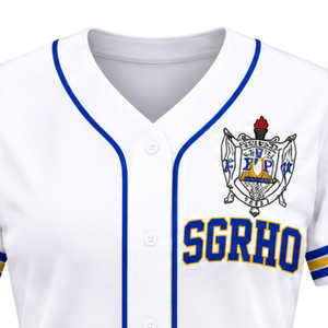 Camiseta Deportiva Personalizada de Béisbol para Mujer, con Bordado de la Hermandad Griega Sigma Gamma Rho, con Botones al Frente, Ropa al Por Mayor - Product Image 3