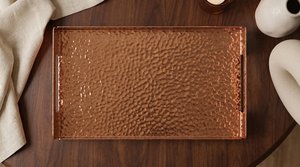 Plateau rectangulaire en cuivre martelé, décoration moderne pour la maison, plateau de service décoratif avec poignées pour la présentation sur la table. - Product Image 3