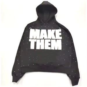 Sweat à capuche zippé pour homme, noir, en polaire respirant, avec ailes d'ange en strass, coupe classique, streetwear d'hiver - Product Image 6