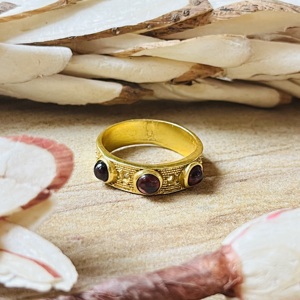 Top Choice <b>Garnet</b> <b>Rings</b> Tribal Brass Bands For Women 18k Gold Plated Boho Textured Eternity Jewelry For Wholesale/OEM/ODM - Product Image 1