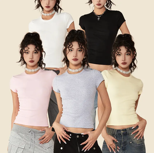 Camiseta de Verano para Mujer, Estilo Y2K, Sexy, Delgada, Lisa, de Poliéster/Algodón, Transpirable, Ecológica, Anti-Pilling, Personalizable - Product Image 5